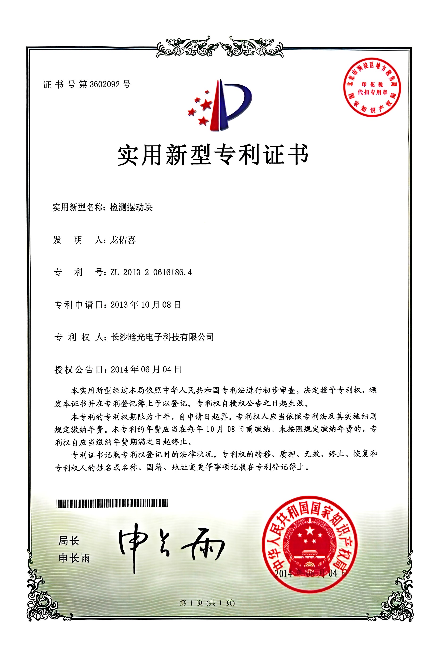 实用新型-检测摆动块